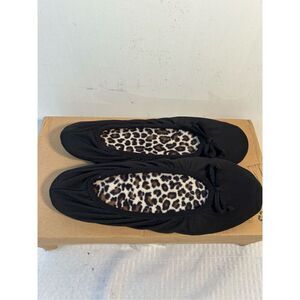 DF Dearfoams 9-10 slipper socks black animal print lined